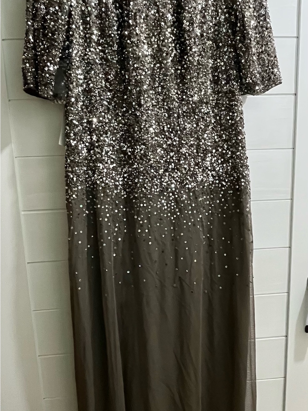 Adrianna Papell Taupe Sequin Maxi Dress